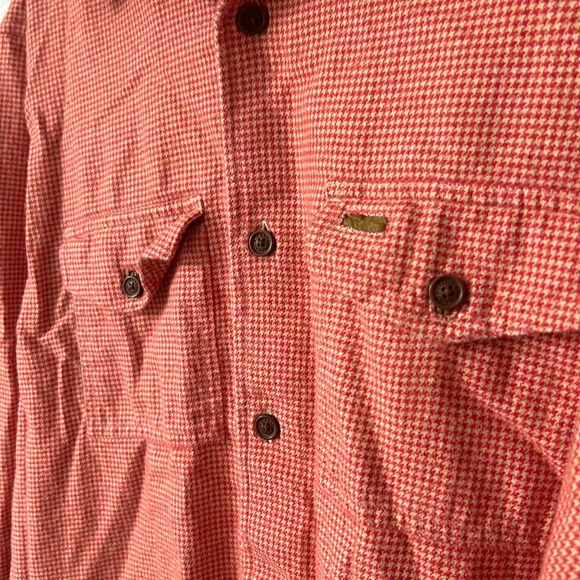 Men’s Orvis Red & Tan Houndstooth 100% Cotton Flannel Button Shirt Size L - Picture 3 of 7